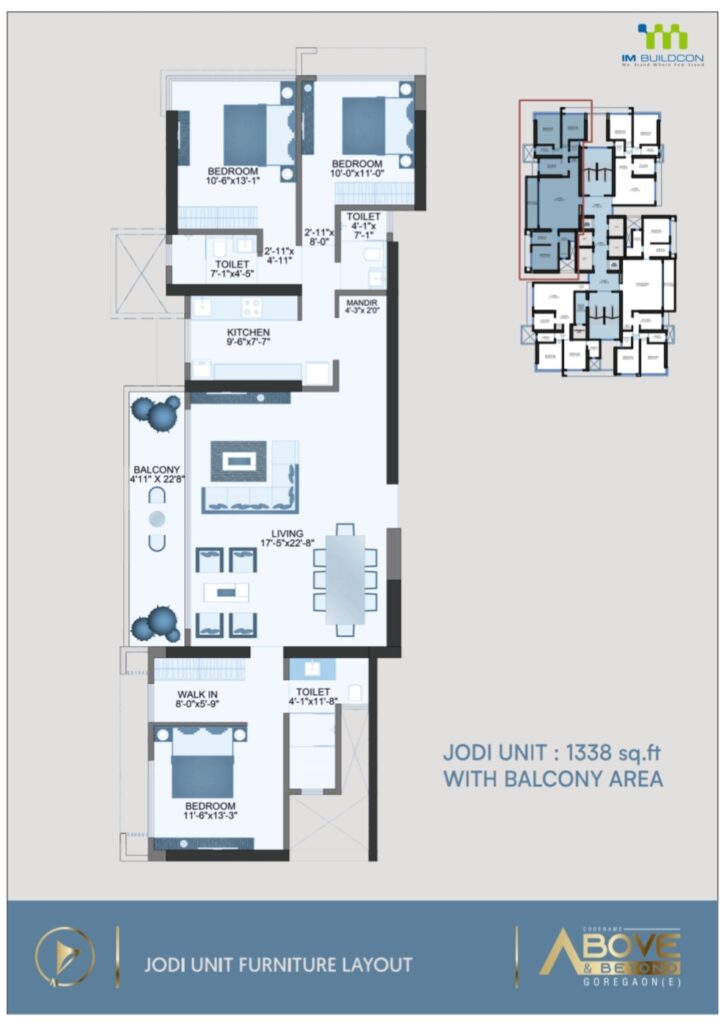 Applaud 38 Above & Beyond 3BHK Floor Plan With Balcony